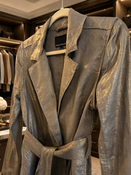 Banana Republic Jackets & Blazers - Banana Republic Metallic Linen Convertible Trench Coat Vest XS Petite